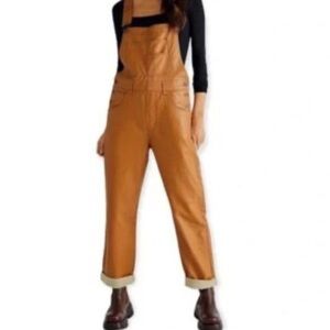 FREE PEOPLE We the Free Brown Vegan/Faux Leather Overalls/ Jumpsuit Sz XS Women